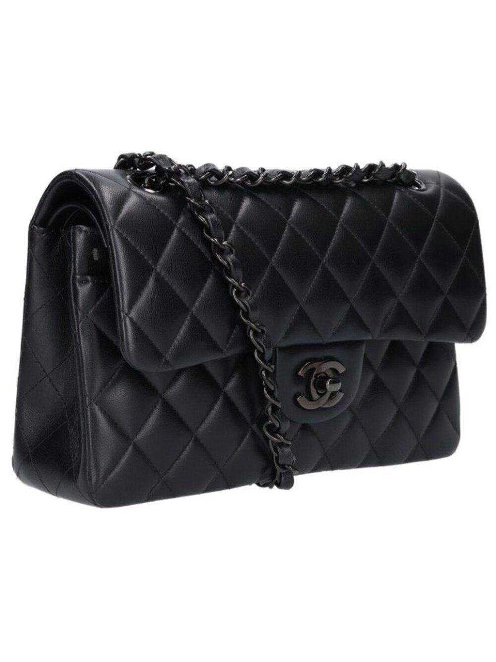 Chanel Quilted 23 So Black Double Flap Chain Leather Shoulder Bag 23